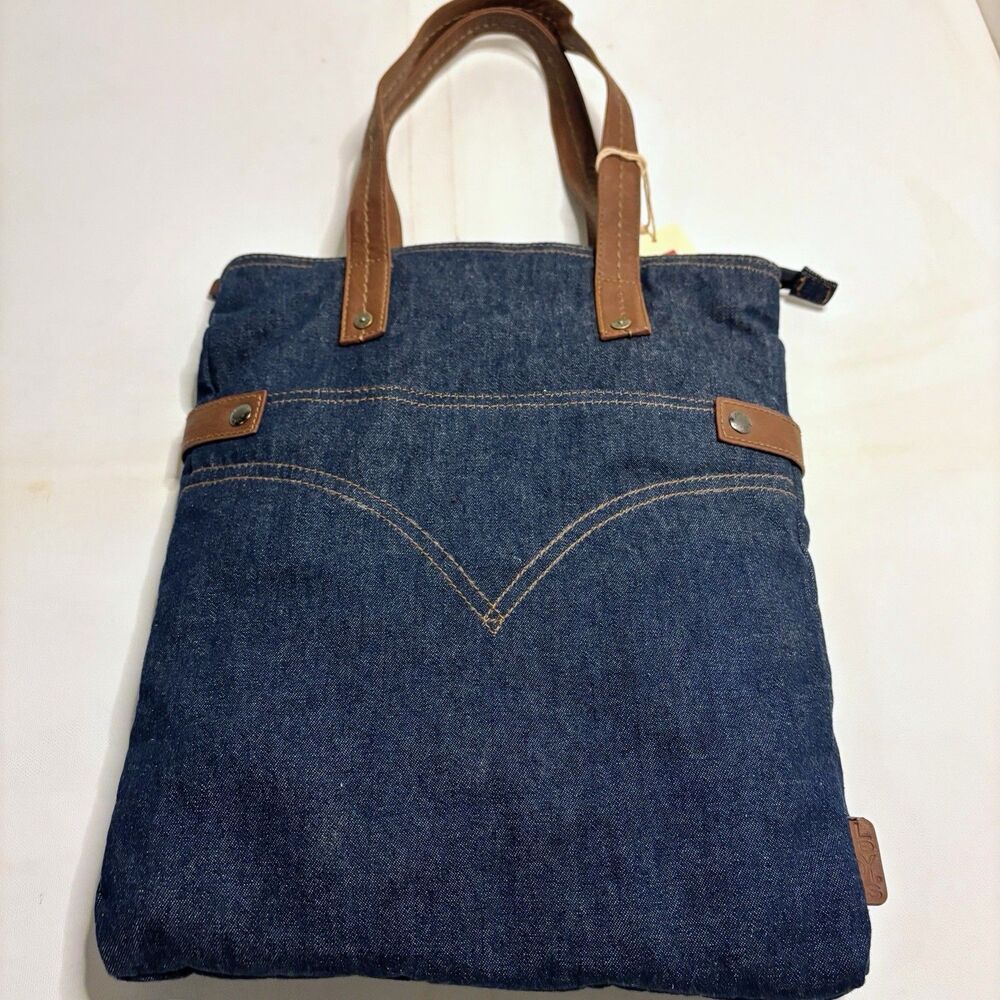 NWT Levi's Denim Tote Purse Navy Blue Indigo Jean Shoulder Farmers Market Bag 90